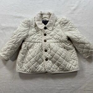 Ralph Lauren Baby Girls Plain Weave Quilted Jacket Beige Pockets Size 18 Months